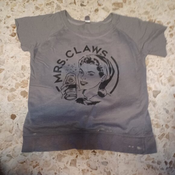 Instant Message Tops - Instant Message Women's Retro-Look Pull-on Short Sleeve Top "Mrs. Claws" M Gray